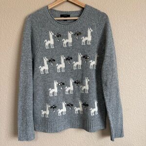 J. Crew Gray Crewneck 100% Wool Sweater Llama Jewel Embellished Sz M Preppy Soft